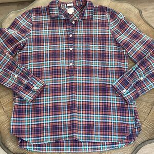 J. Crew Boy Fit Red and Green Plaid 1/3 Button Down Pullover Shirt Medium